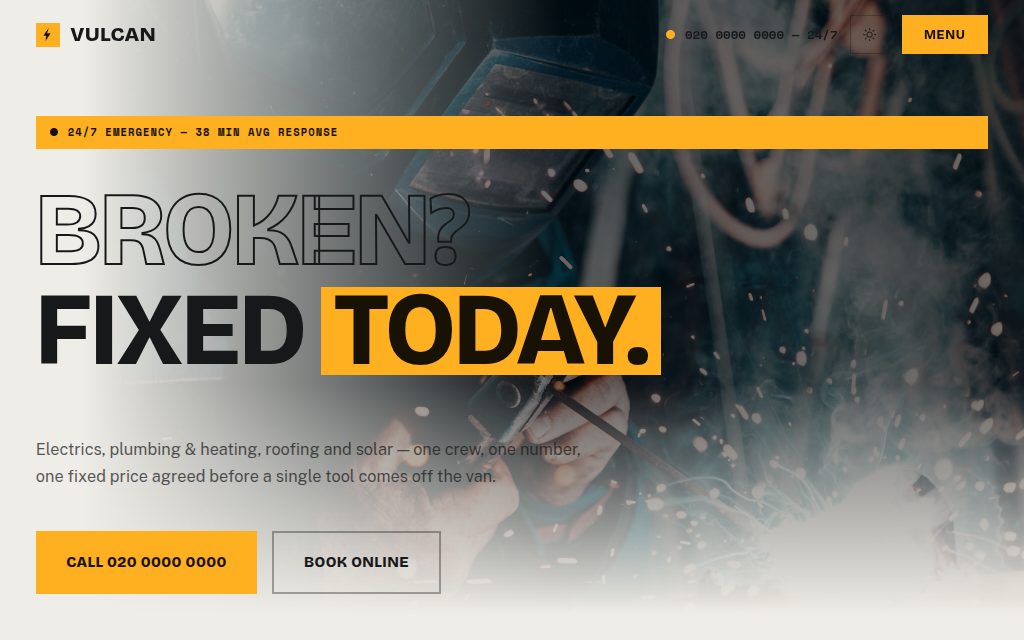 Opening screen of template 08 — Vulcan Works