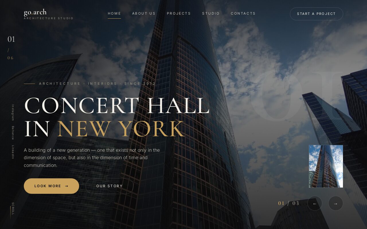 Opening screen of template 20 — go.arch