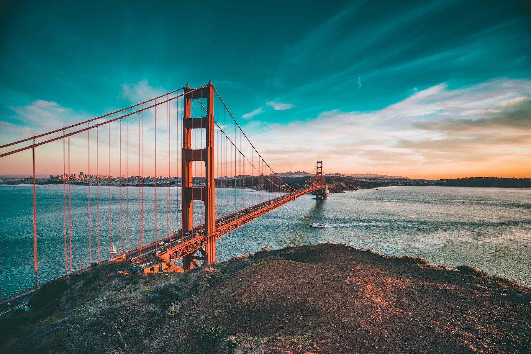 A long-span suspension bridge over open water