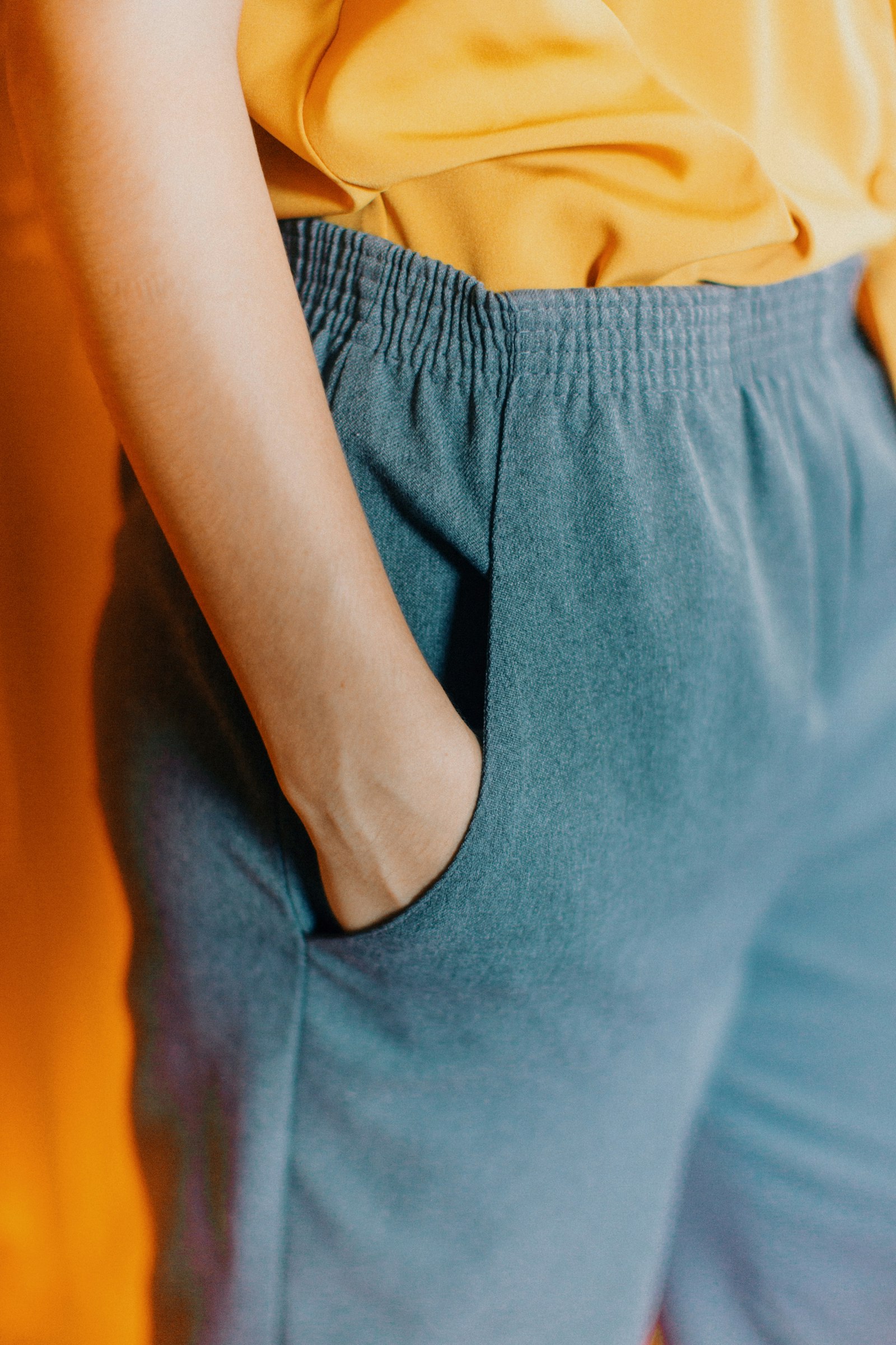Ochre and denim fabric pairing, detail