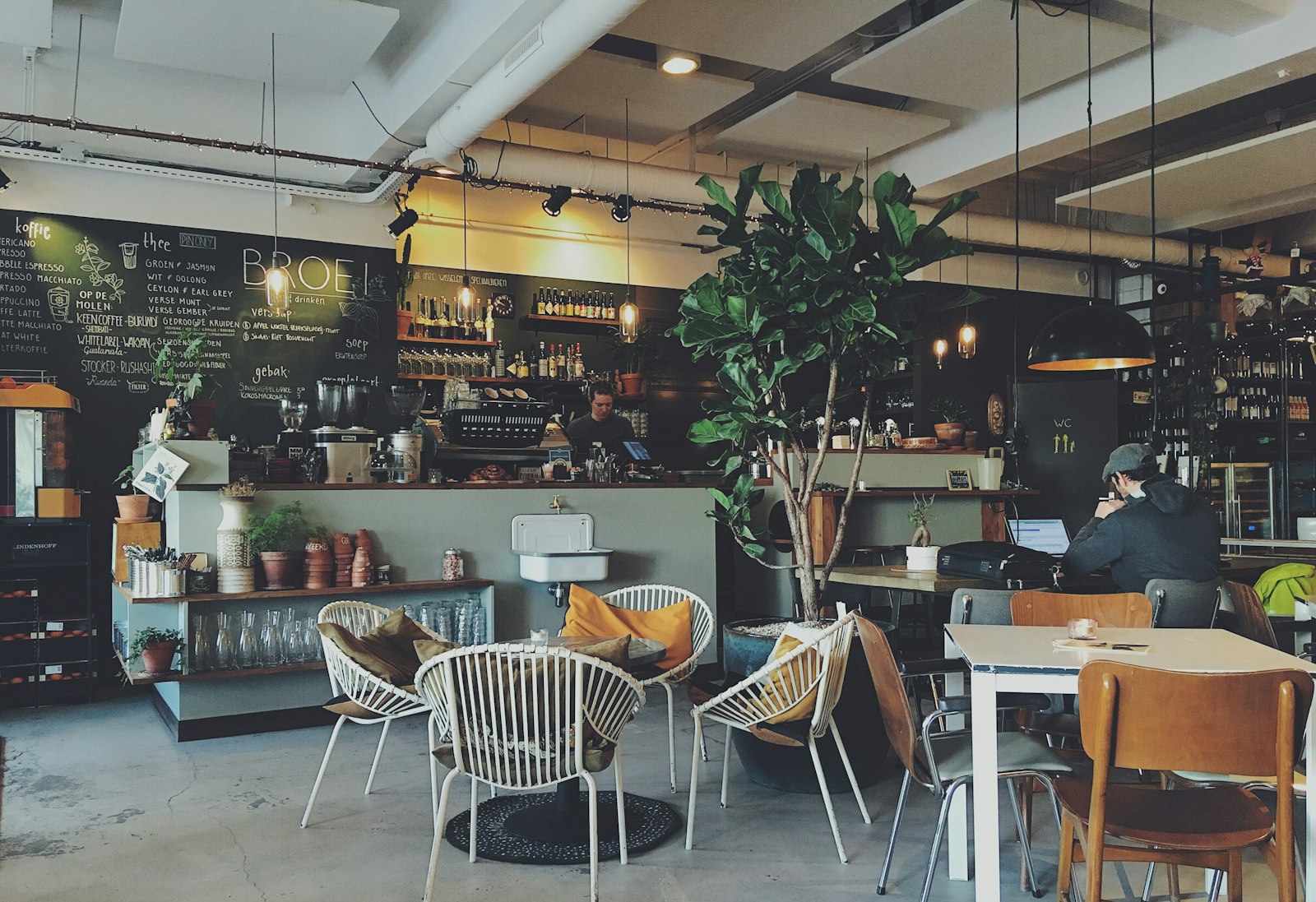 Cafe interior with warm light